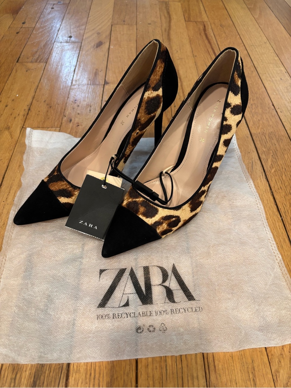 ZARA Leopard Print Pointed Toe Pumps in Black and Brown